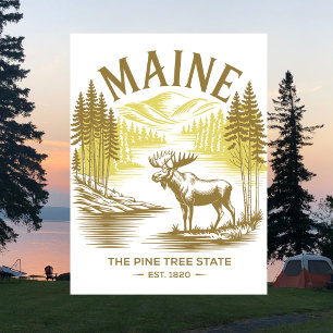 Maine The Pine Tree State Est. 1820 Elch Reise Postkarte