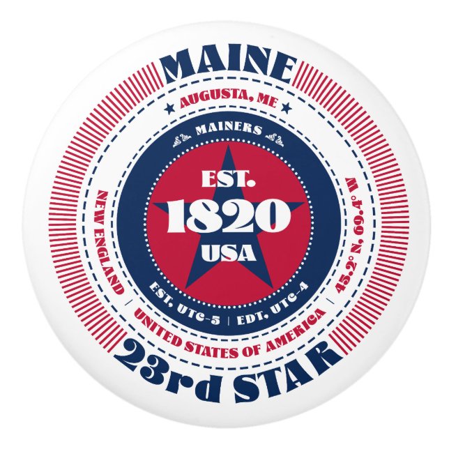 Maine US Staat Red White Blue Typografy Keramikknauf (Vorderseite)