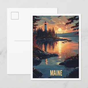Maine USA Art Vintag Illustration Travel Postkarte