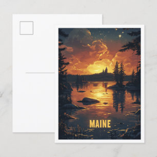 Maine USA Art Vintag Illustration Travel Postkarte