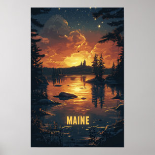 Maine USA Kunst Vintage-Illustration Reise Poster