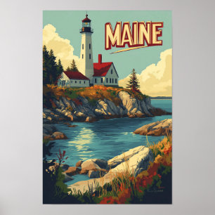Maine USA Kunst Vintage-Illustration Reise Poster