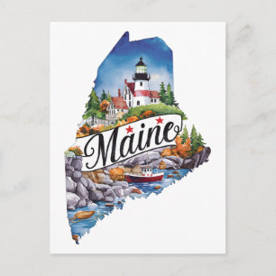 Maine USA State im Vintage-Wasserfarben-Stil Postkarte