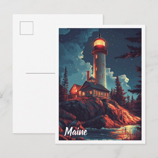 Maine USA Vintag Illustration Travel Postkarte (Vorne/Hinten)