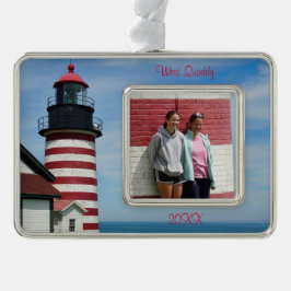 Maine Vacation Family Foto West Quoddy Lighthouse Rahmen-Ornament Silber