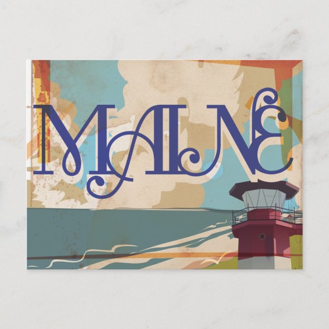 Maine Vintage Travel Poster Postkarte (Vorderseite)