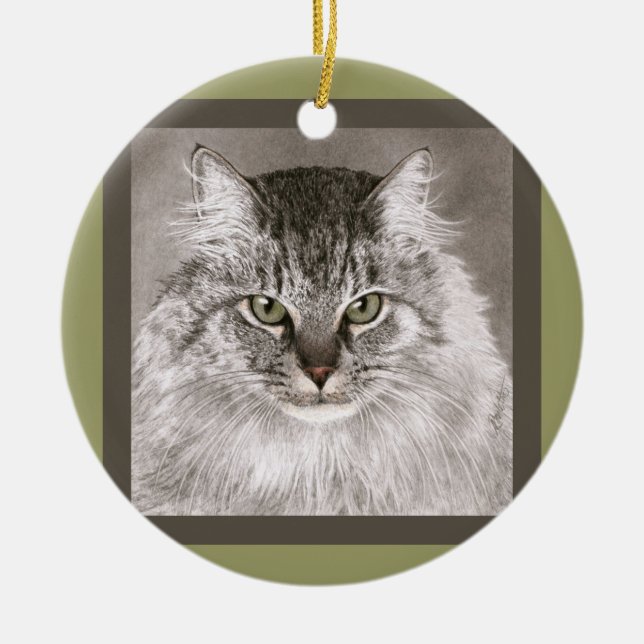 Maine-Waschbär-Katzen-Verzierung - "MERLIN " Keramik Ornament (Vorne)