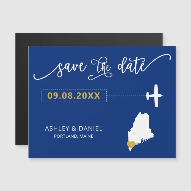 Maine Wedding Save the Date Card, Map Magneteinladung (Vorne/Hinten)