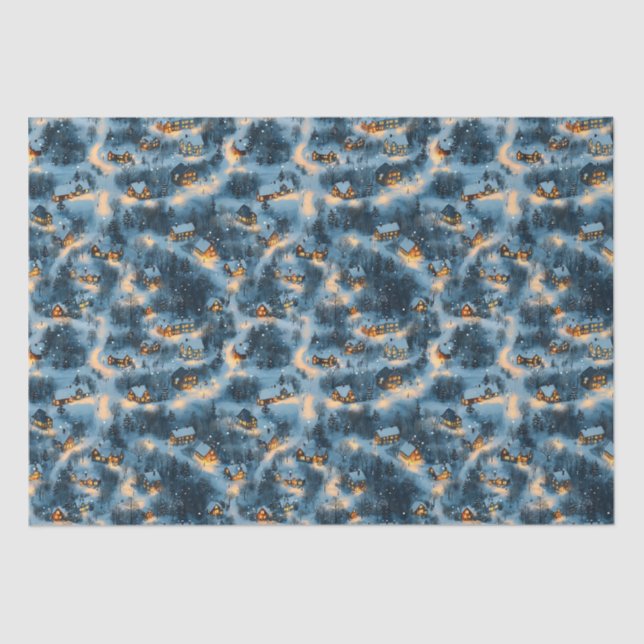 Maine Weihnachtsdorf in Schnee getaucht Seidenpapier (Vorderseite)