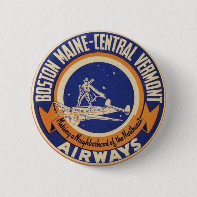 Maine-Zentrales Vermont Fluglinien-Logo Bostons Button (Vorderseite)