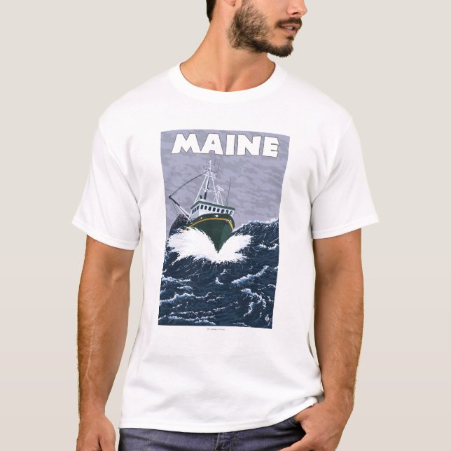 MaineCrab Fischerboot-Szene T-Shirt (Vorderseite)