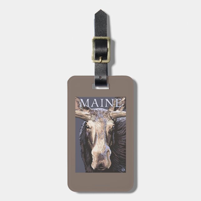 MaineMoose herauf nahes Gepäckanhänger (Vorderseite vertikal)