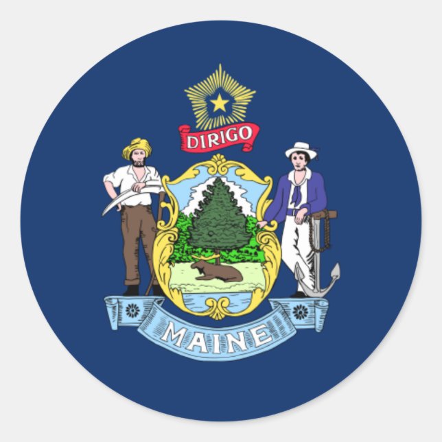 Mainer-Flagge, Flagge von Maine Runder Aufkleber (Vorderseite)