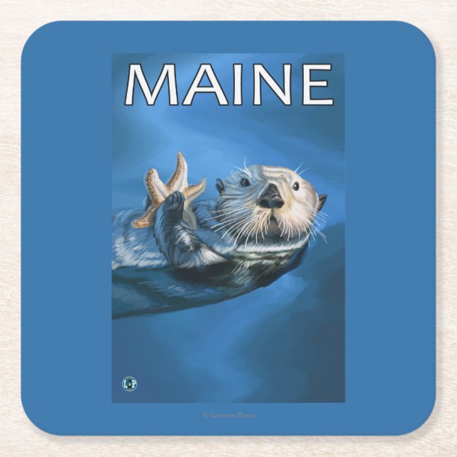 MaineSea Otter-Szene Rechteckiger Pappuntersetzer (Vorderseite)