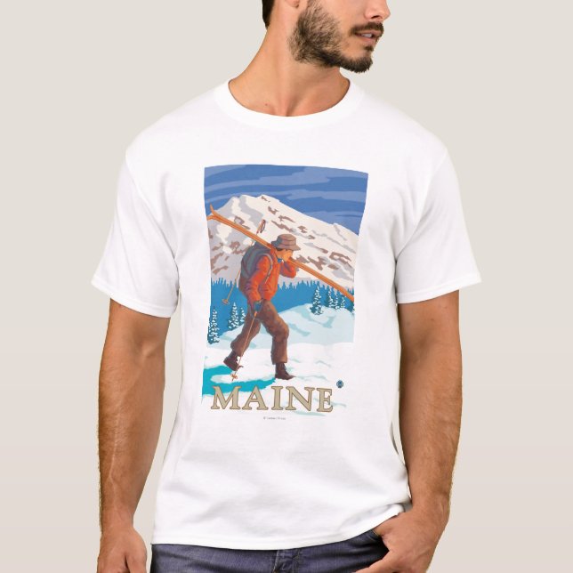 MaineSkier tragende Skis T-Shirt (Vorderseite)