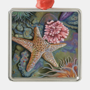 MaineTidepool Szene Silbernes Ornament