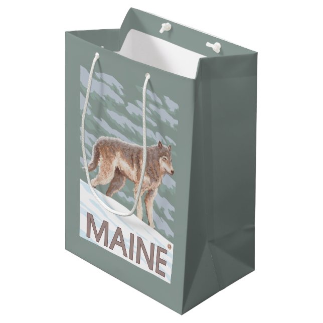 MaineWolf Szene Mittlere Geschenktüte (Vorderseite Schrägansicht)