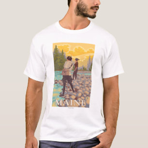 MaineWomen Fliegen-Fischen-Szene T-Shirt