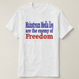 Mainstream-Medien Lies rot-blauer Text T-Shirt