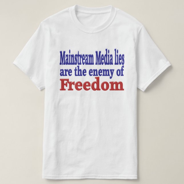 Mainstream-Medien Lies rot-blauer Text T-Shirt (Design vorne)