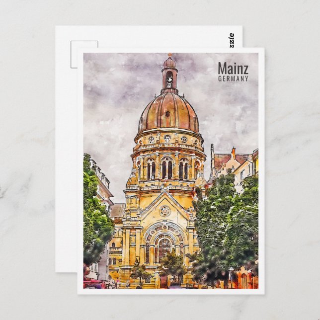 Mainz Deutschland Travel Place Watercolor Postkarte (Vorne/Hinten)