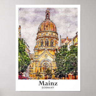 Mainz Deutschland Travel Wasserfarben Sketch Handg Poster