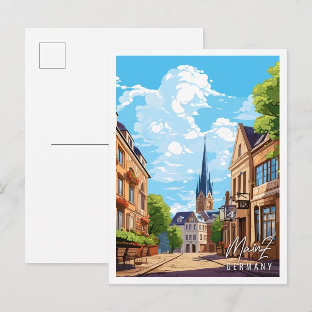 Mainz Deutschland Vintage Reise Illustration Postkarte (Vorne/Hinten)