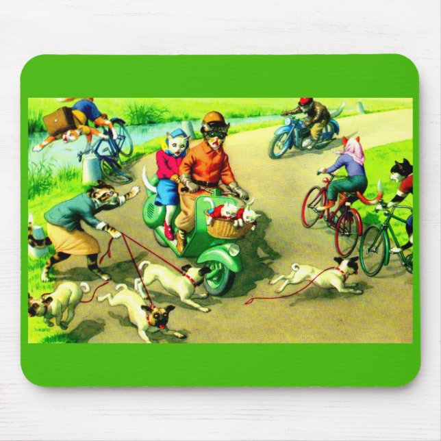 Mainzer-Katzen auf Motorrädern und Fahrrädern Mousepad (Vorne)