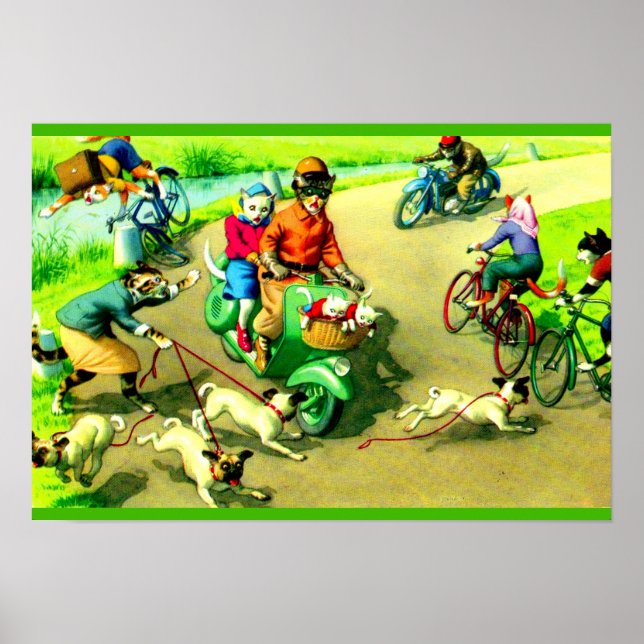 Mainzer-Katzen auf Motorrädern und Fahrrädern Poster (Vorne)