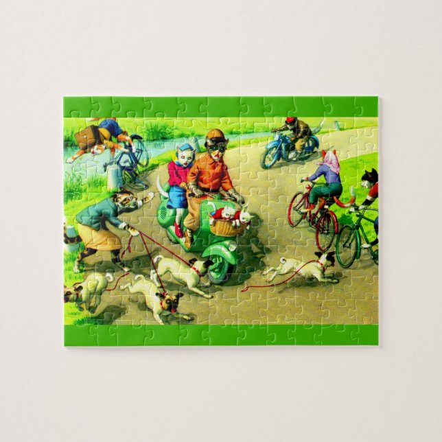 Mainzer-Katzen auf Motorrädern und Fahrrädern Puzzle (Horizontal)