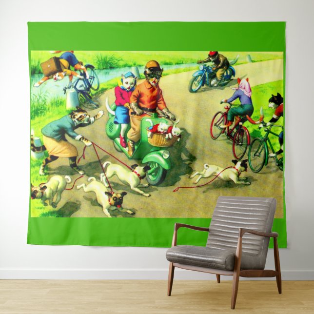 Mainzer-Katzen auf Motorrädern und Fahrrädern Wandteppich (Beispiel (Horizontal))