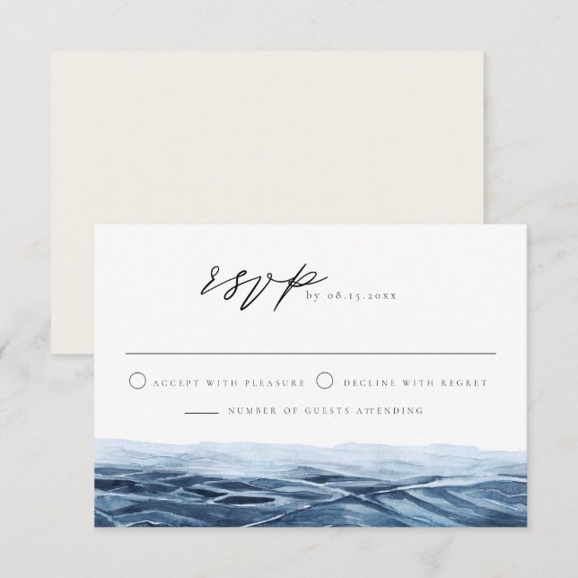MAIRI Ocean or Lake Destination Wedding RSVP Card Einladung (Vorne/Hinten)