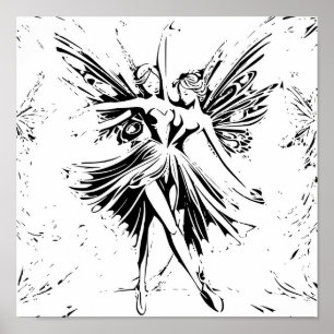 Mairy Dance Black and White Zeichnend Poster