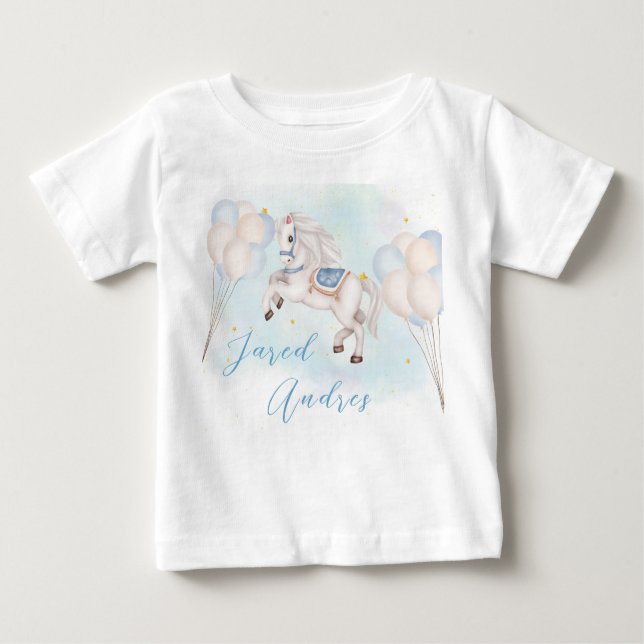 Mairytale baby Pony Blue Ballon Star Birthday Boy Baby T-shirt (Vorderseite)