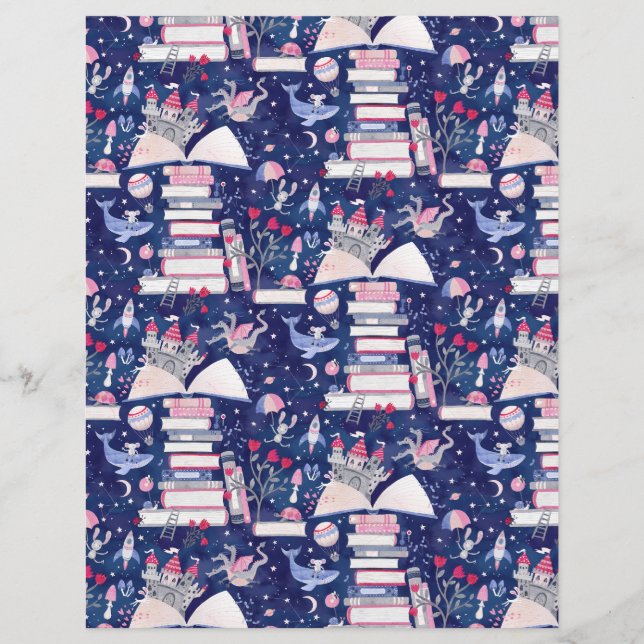 Mairytale Book Castle Blue Scrapbook Papier (Vorderseite)