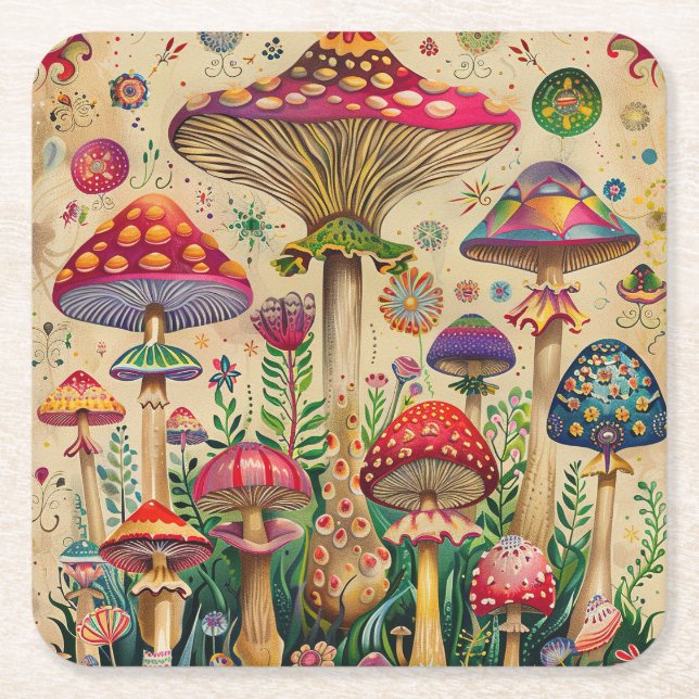 Mairytale Mushrooms Rechteckiger Pappuntersetzer (Vorderseite)