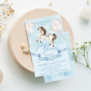 Mairytale Pony Stars Balloons Baby Shower Boy Einladung