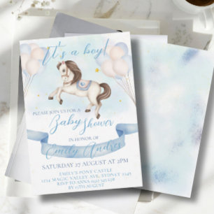 Mairytale Pony Stars Balloons Baby Shower Boy Einladung