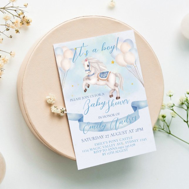 Mairytale Pony Stars Balloons Baby Shower Boy Einladung (Von Creator hochgeladen)