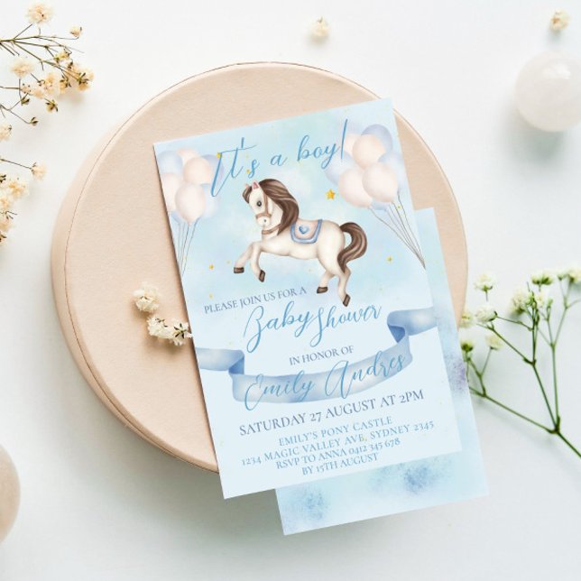 Mairytale Pony Stars Balloons Baby Shower Boy Einladung (Von Creator hochgeladen)