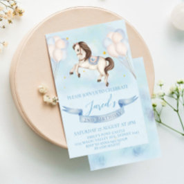 Mairytale Pony Stars Blue Balloons Geburtstagspart Einladung