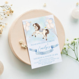 Mairytale Pony Stars Blue Balloons Geburtstagspart Einladung