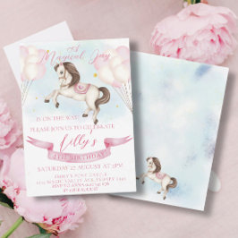 Mairytale Pony Stars Pink Balloons Geburtstagspart Einladung