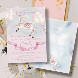 Mairytale Pony Stars Pink Balloons Geburtstagspart Einladung