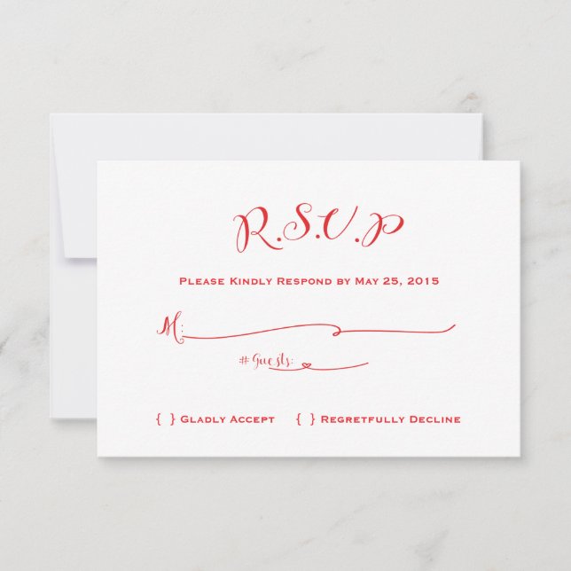 Mairytale Wedding RSVP - Roter Text Karte (Vorderseite)