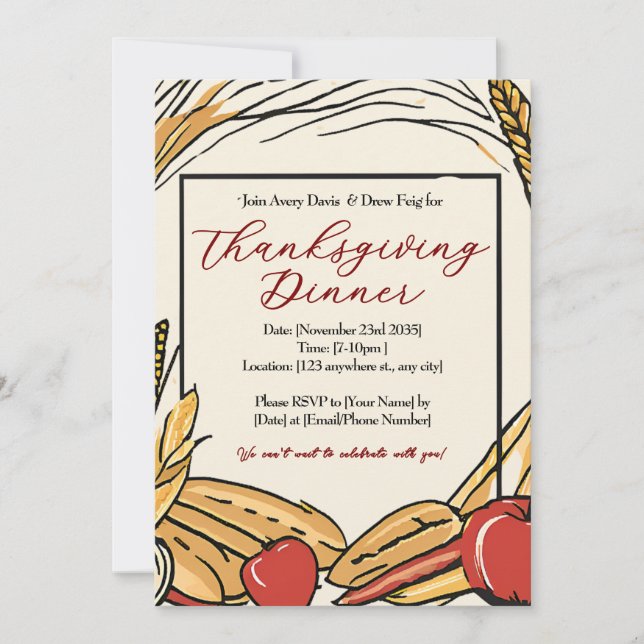 Mais, Äpfel und Weizenernte Erntedank Abendessen Einladung (Vorderseite)