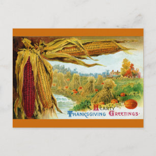 Mais und Kürbisse vintage Thanksgiving Feiertagspostkarte