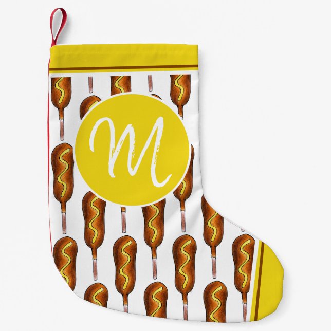 Maishund mit Senf-Karneval-Corndog-Monogramm Kleiner Weihnachtsstrumpf (Vorderseite)