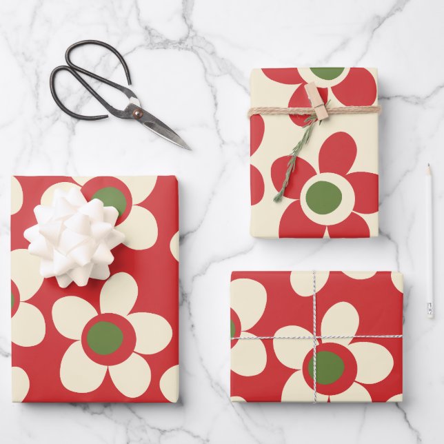 Maisie Blume Whimsical Christmas Floral Pattern Geschenkpapier Set (Vorderseite)