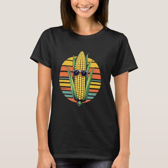 Maiskolben mit Sonnenbrille, Retro-Gemüse und lust T-Shirt (Vorderseite)